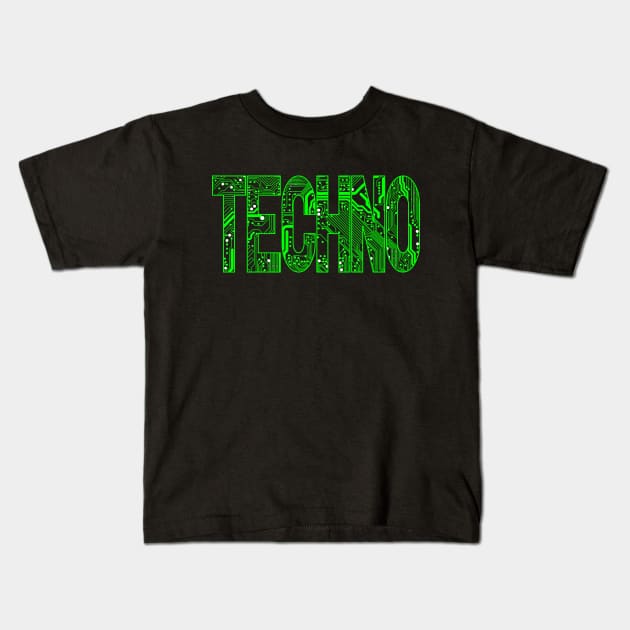 Green Techno Music Lover Circuit Board Kids T-Shirt by Muzehack